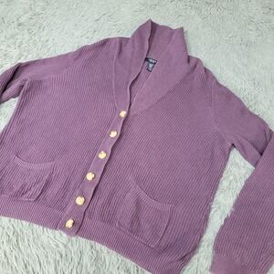 Chaps Sweater Womens XL Purple Shawl Collar Cardigan Button Front Pockets